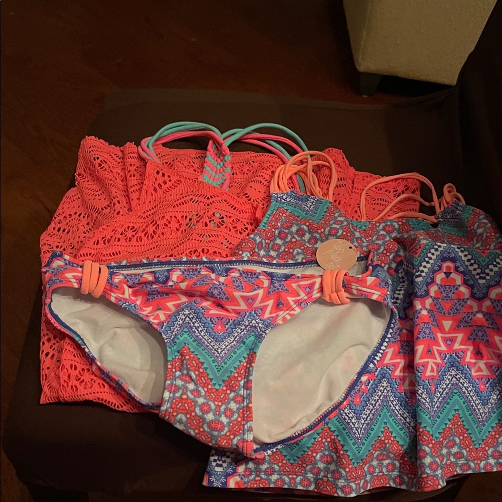 Colorful Patterned Bikini Set and coverup size 14